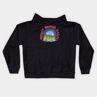 Protect Mother Earth Illustrated Mountain Climate Change Ambassador Kids Hoodie